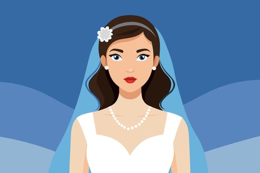 Beautiful cartoon bride wearing white dress and long veil vector