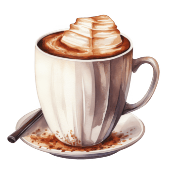 Watercolor Illustration of a Cup of Coffee with Whipped Cream png