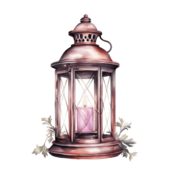 Watercolor Illustration of a Vintage Lantern with a Burning Candle png
