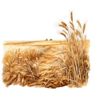 Watercolor Painting of Golden Wheat Field with a Path and a Cloudy Sky png