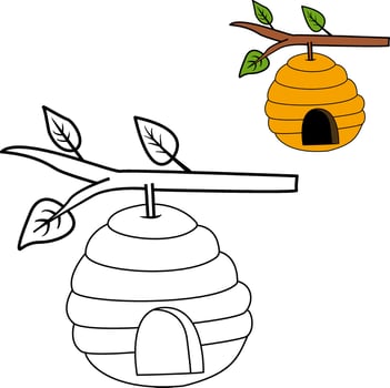 Coloring book for kids beehive on a branch vector