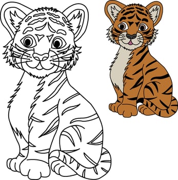 Cartoon tiger cub for kid's coloring book. Illustration of a cute striped tiger cub vector