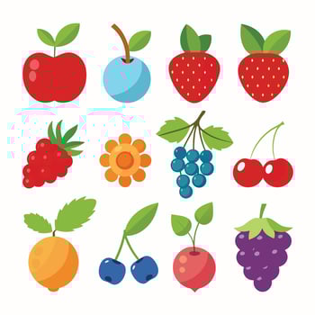 Various fruits and berries are shown in this illustration vector