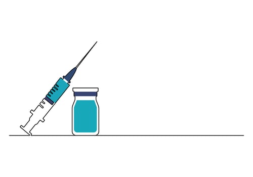 Medicine set with syringe and vial continuous line drawing. Pharmaceutical components and vaccine symbol. Pro illustration vector