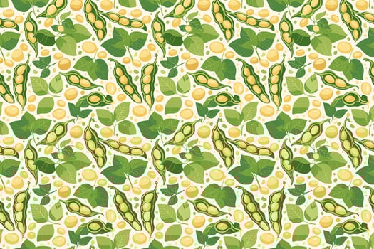 Pattern with soya beans and leaves illustration. vector