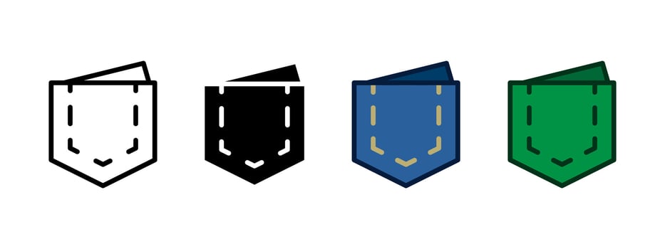 Jeans pocket icon set. Empty pocket illustration. Wallet symbol. Blue denim pocket pictogram. vector