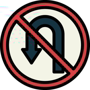 A no turn sign with an arrow pointing down vector
