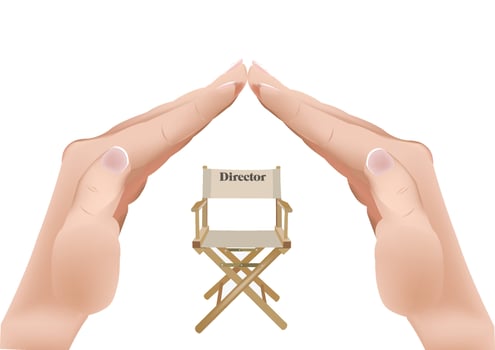 Protective hands framing a director's chair vector