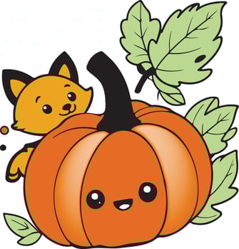 Pumpkin illustration with cute fox for fall season vector