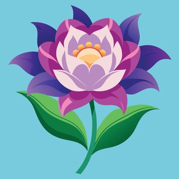 a purple lotus flower with green leaves on a blue background vector