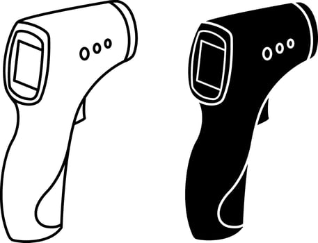 Non-contact Infrared Thermometers icons. Black and White Icons. Handheld Thermometer for Measuring Body Temperature. Medicine concept vector