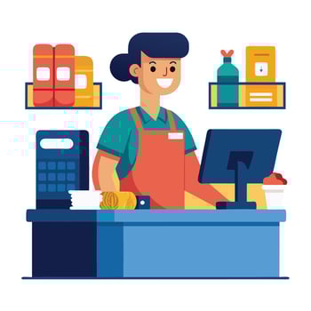 female cashier is welcoming customers vector