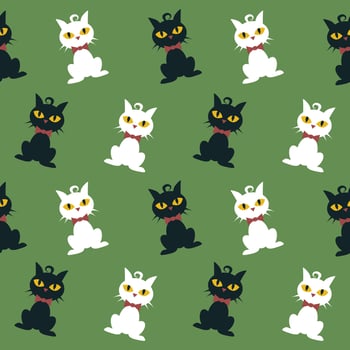 A pattern with black and white cats on a green background vector