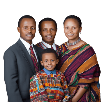 A group of people in traditional African attire on a transparent background png
