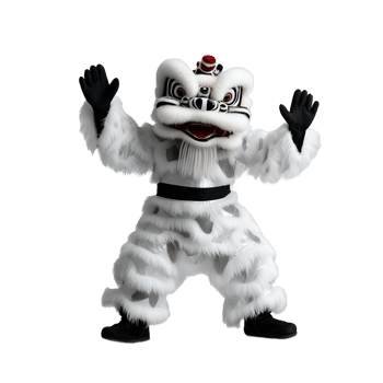 A person in a traditional Chinese lion dance costume on a transparent background png
