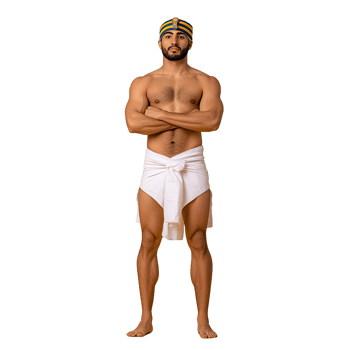 A muscular man standing with arms crossed wearing an Egyptianstyle headband on a transparent background png