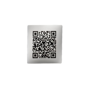 A black and white QR code on a silver square on a transparent background png