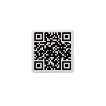 A black and white QR code on a white square on a transparent background png