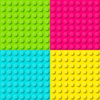 Plastic construction plate. Green, pink, blue and yellow plastic toy block background. Abstract seamless pattern vector