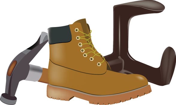 shoemaker repairing male shoe vector