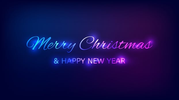 Merry Christmas and Happy New Year neon background vector
