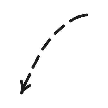 Doodle dotted line arrow down Illustration. Hand drawn element vector