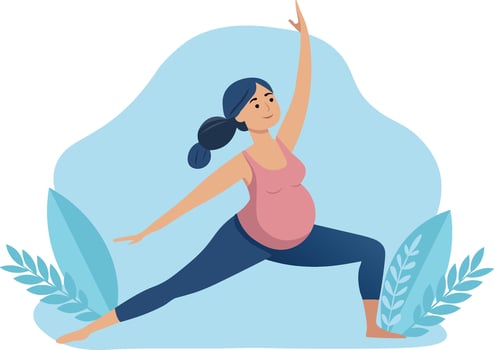 Young pregnant woman doing sport exercises stretching body vector