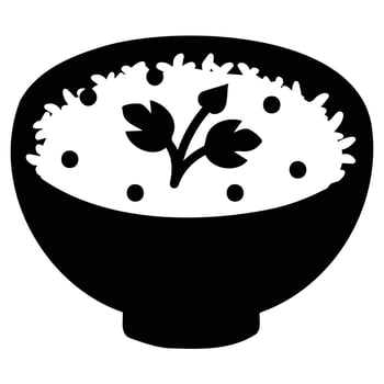 Simple Black and White Rice Bowl Icon vector