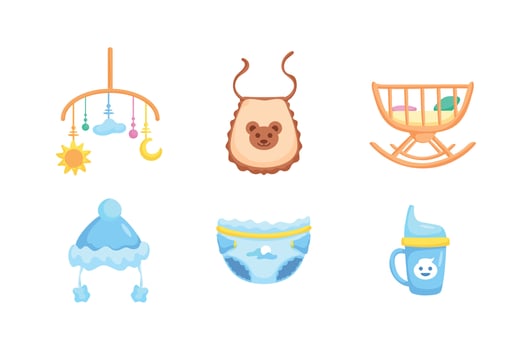 Baby stuff in cartoon character,newborn stuff, vector