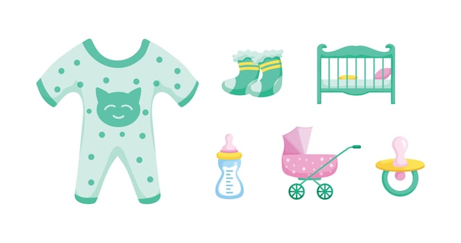 Baby stuff in cartoon character,newborn stuff, vector