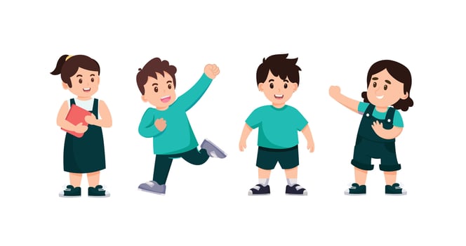 Little boys and girls in cartoon character,wearing colorful costume,posing different emotion, vector