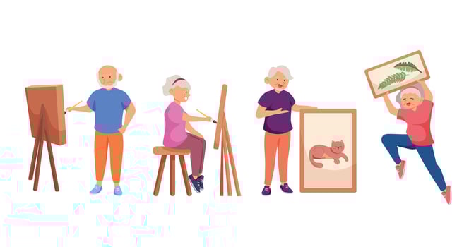 Old people drawing and painting with happy feeling,in cartoon character,i vector