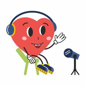 groove style heart records podcast. Retro sticker for Valentine's Day on February 14th. cute character for birthday greetings. vector