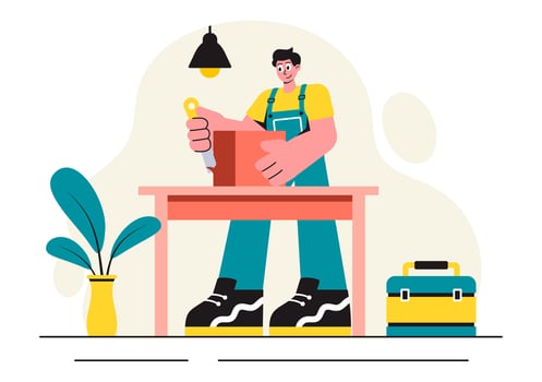 Woodworking Tools and Craftsmen Illustration Featuring Furniture Making in a Flat Cartoon Background vector