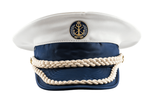 Classic White and Blue Sailor Hat with Anchor Emblem png