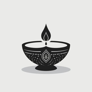 Black and white illustration of a traditional oil lamp with intricate patterns, symbolizing light and warmth. vector