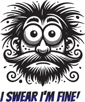 I Swear I'm Fine Quirky Black and White Funny cartoon face vector
