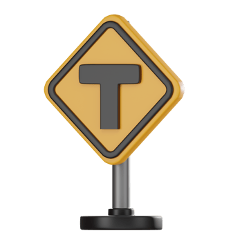 T Junction Traffic Sign 3D Render, Road Safety and Navigation Icon png