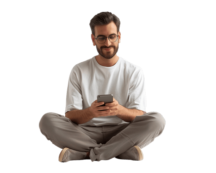 a man sitting on the floor with his phone png