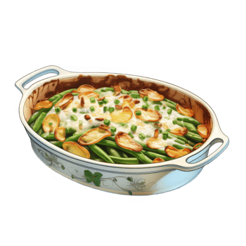 Green Bean Casserole with Toasted Almonds and Crispy Onions png