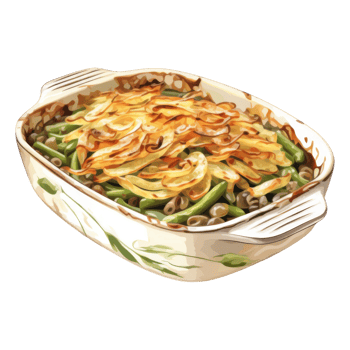 Green Beans and Onions in a White Ceramic Casserole Dish png