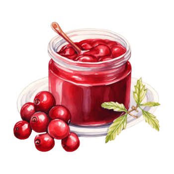 Watercolor Painting of a Jar of Cherry Jam with Cherries and a Spoon png