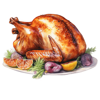 Roasted Turkey with Lemon and Onion Garnishes png