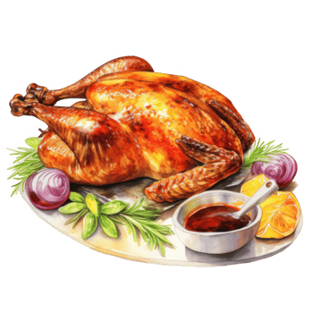 Watercolor Painting of Roasted Chicken with Garnishes png