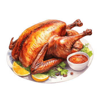 Roasted Turkey with Orange Slices and Gravy png