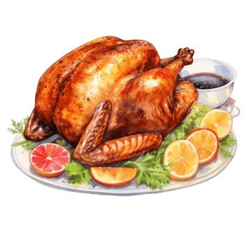 Roasted Turkey with Citrus and Gravy on a Plate png
