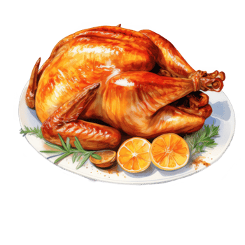 Roasted Turkey with Rosemary and Orange Slices on a White Plate png