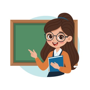 Teacher Explaining on Board, Young woman Teacher Teaching Cartoon Character Illustration for Education vector