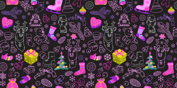 Festive endless background. Christmas seamless pattern with decorations. Endless illustration. vector