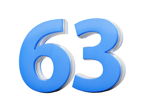 3D Number 63 Sixty Three Made Of Blue Body With Silver Outline 3D Illustration png